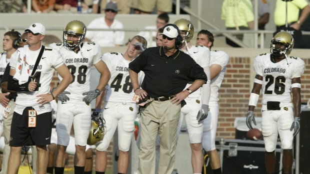 Colorado Buffaloes head coach Gary Barnett on the sidelines against the Florida State Seminoles at Doak Campbell Stadium